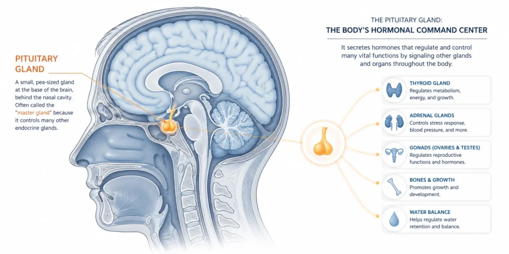 Hypophysectomy diagram showing the pituitary gland location at the base of the brain
