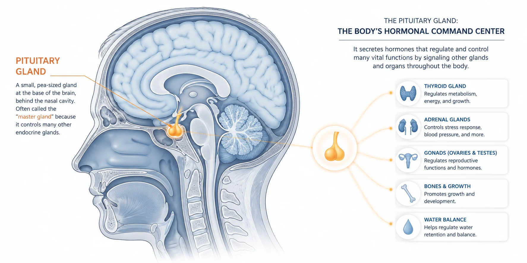 Hypophysectomy diagram showing the pituitary gland location at the base of the brain