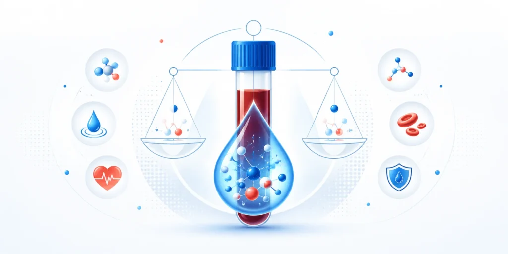 Hyperchloremia illustration showing blood chloride electrolyte balance with molecular ion pattern imagery