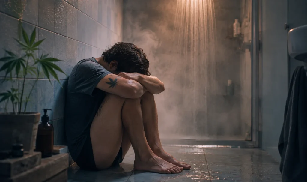 Scromiting symptoms person experiencing cannabinoid hyperemesis syndrome nausea and exhaustion