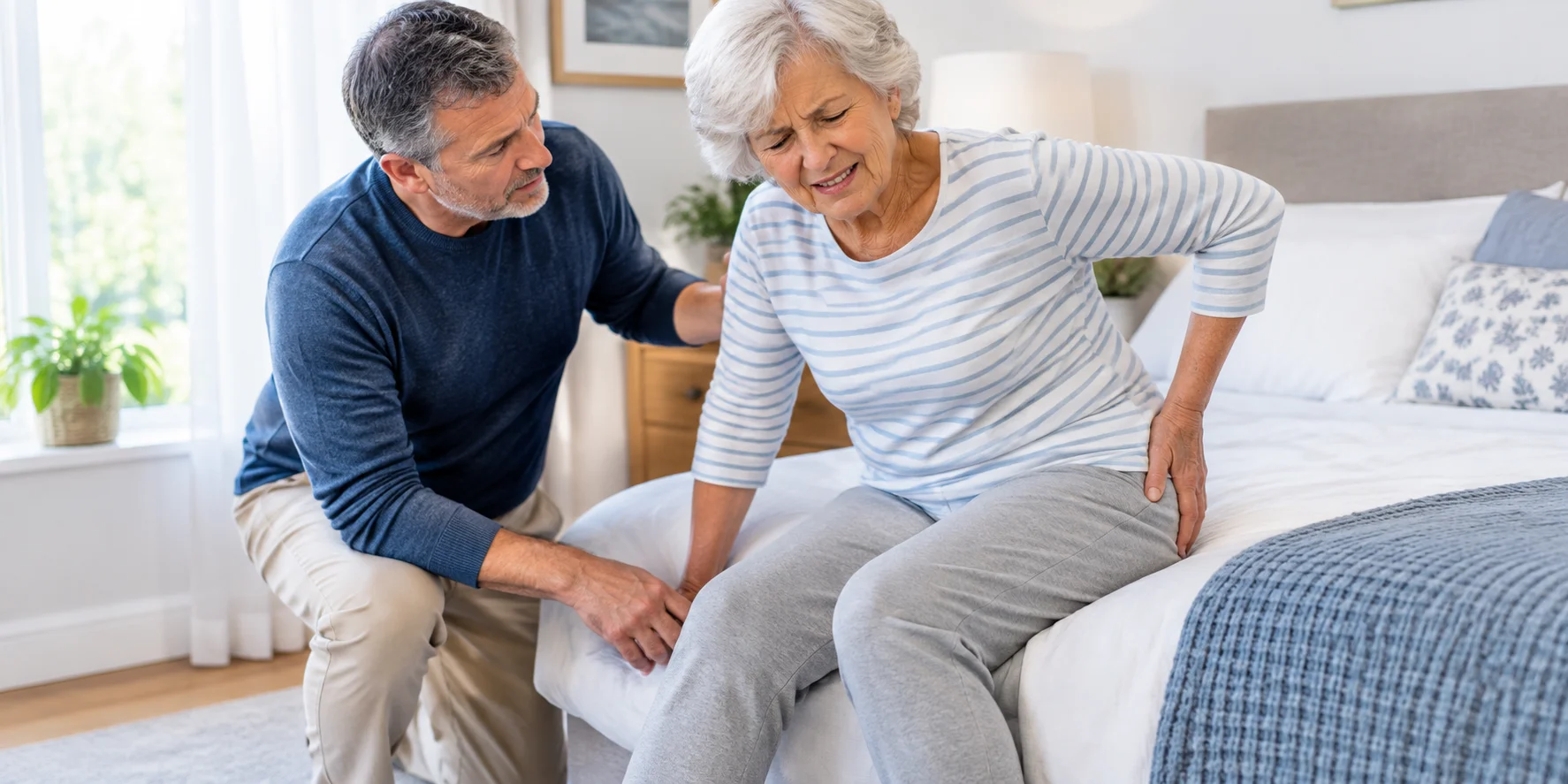 Signs of broken hip in an older woman experiencing hip pain after a fall